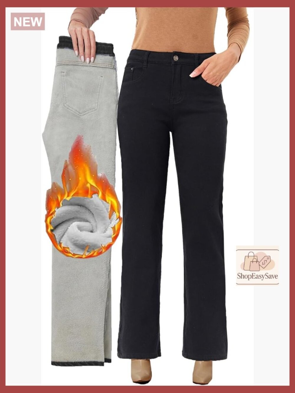 Wide Leg Fleece Lined Jeans Winter Thermal Warm Flannel Loose Casual Baggy